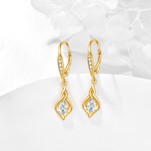 Orecchini a leva circolari in moissanite in oro giallo 14K-3