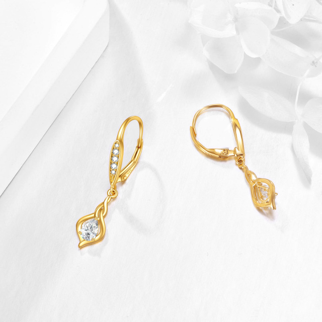 Orecchini a leva circolari in moissanite in oro giallo 14K-4