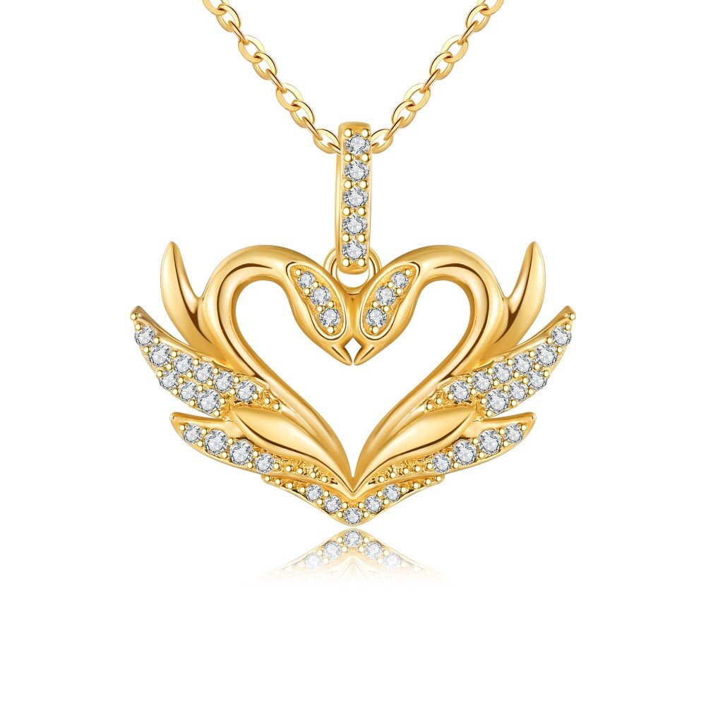 10K Yellow Gold Circular Moissanite Swan & Heart Pendant Necklace-1
