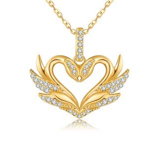 10K Yellow Gold Circular Moissanite Swan & Heart Pendant Necklace-5