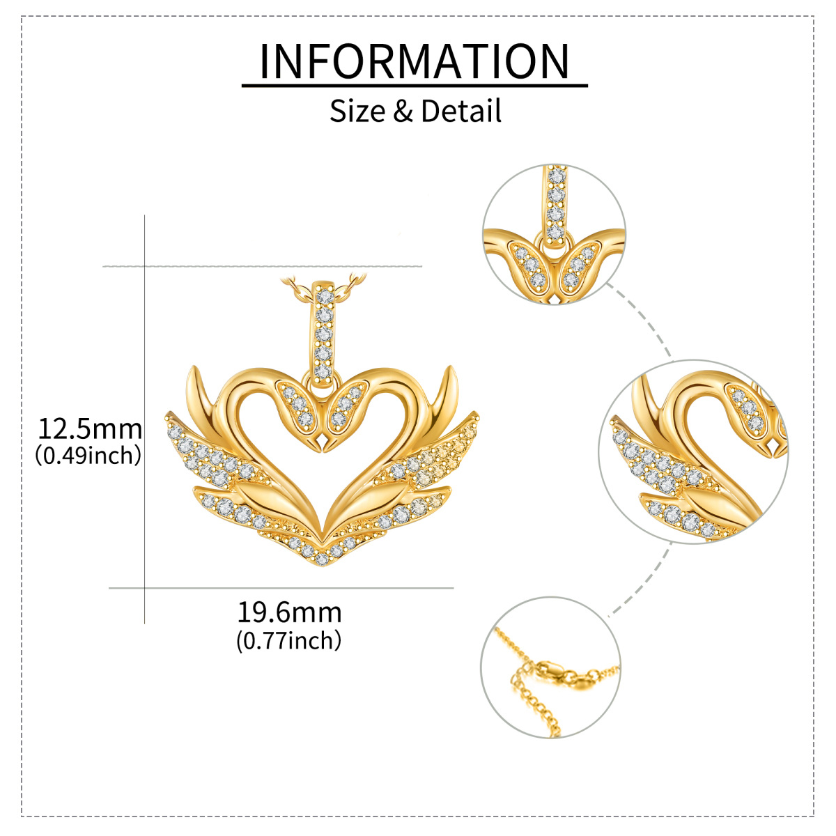 Colar com pingente de coração de cisne de moissanite circular de ouro amarelo 14K-5