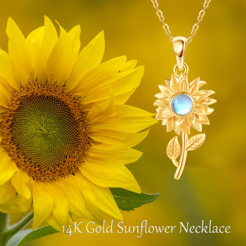 10K Yellow Gold Circular Moonstone Sunflower Pendant Necklace-6