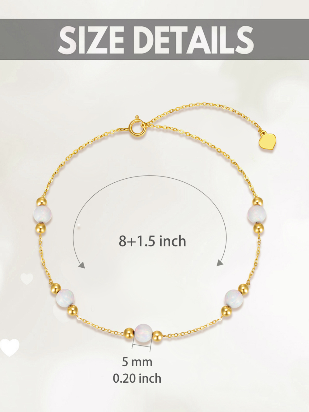 10K Yellow Gold Circular Opal Bead Single Layer Anklet-5
