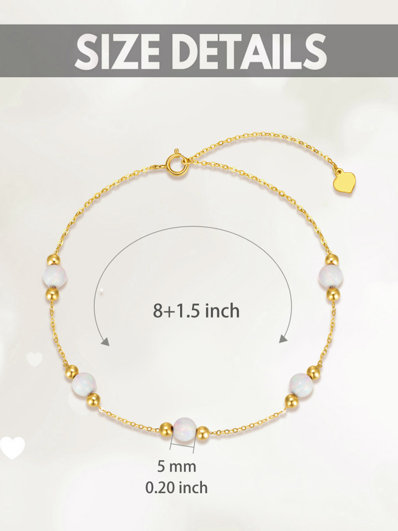 Cavigliera con ciondolo a strato singolo in oro bianco 10K con perlina di opale taglio rotondo-5