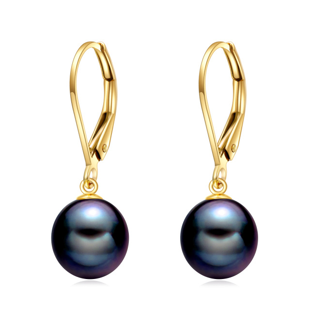 10K Yellow Gold Circular Pearl Bead Lever-back Earrings