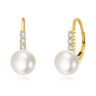 10K Yellow Gold Circular Pearl Bead Lever-back Earrings-24