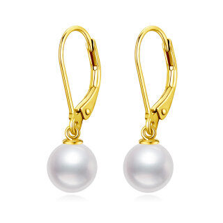 10K Yellow Gold Circular Pearl Bead Lever-back Earrings-20