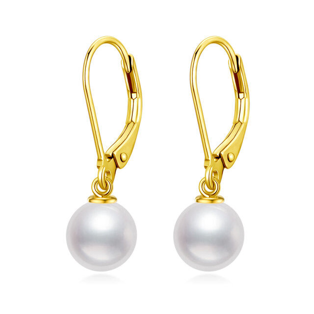 14K Yellow Gold Circular Pearl Bead Lever-back Earrings-1