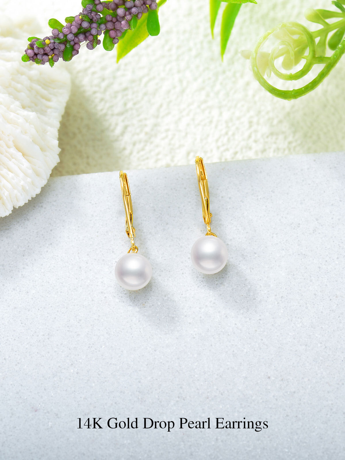 10K Yellow Gold Circular Pearl Bead Lever-back Earrings-3