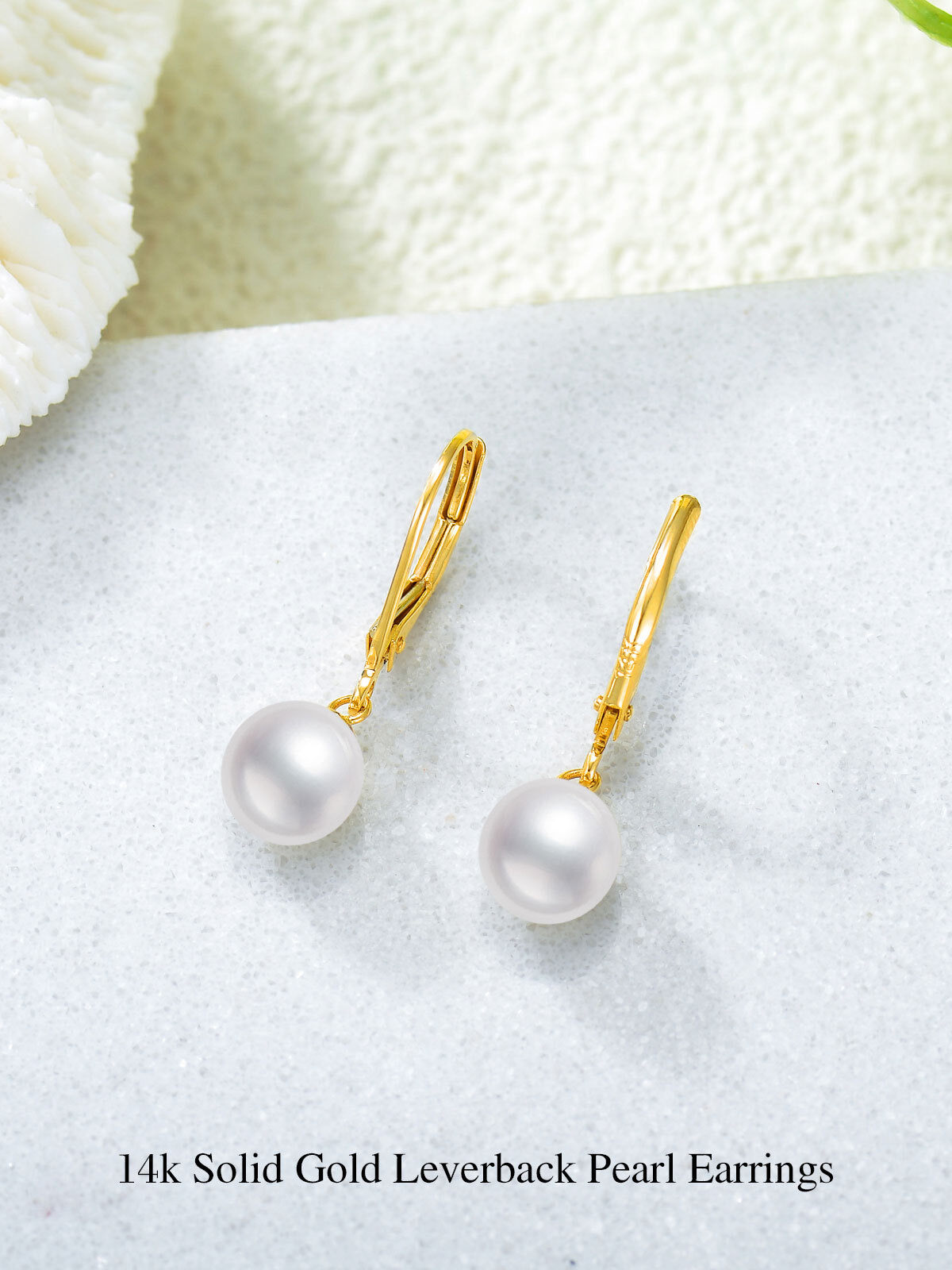 10K Yellow Gold Circular Pearl Bead Lever-back Earrings-4