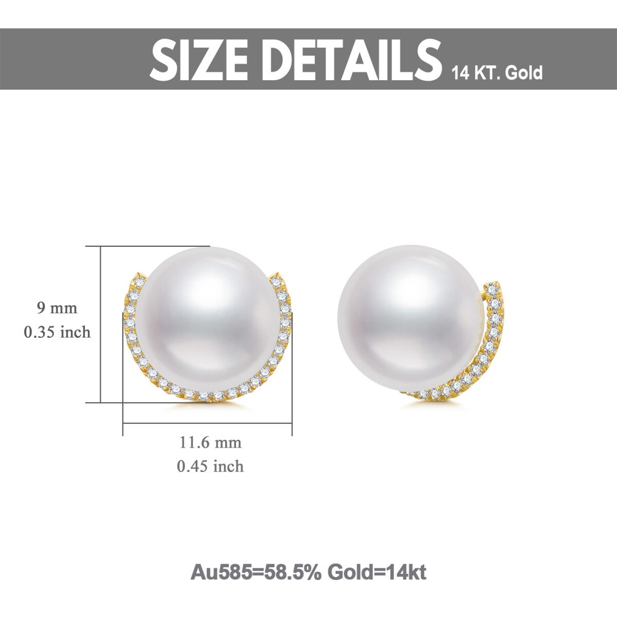 10K Yellow Gold Circular Pearl Bead Stud Earrings-5