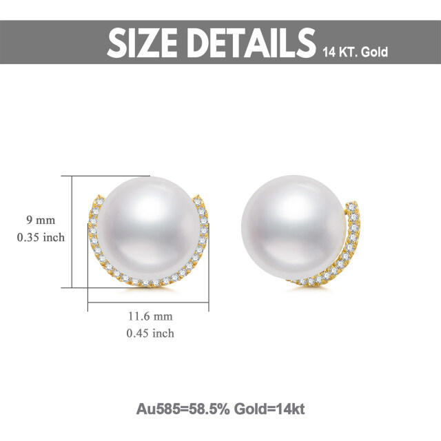 14K Yellow Gold Circular Pearl Bead Stud Earrings-5