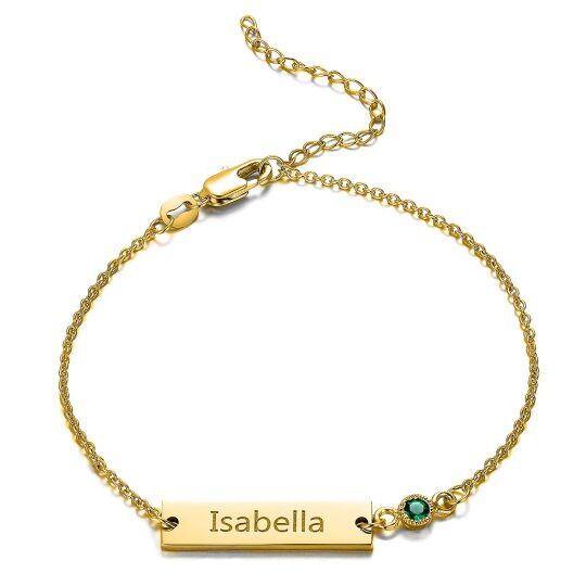 Pulsera de identificación con nombre clásico personalizado con circonita cúbica circular en oro amarillo de 14 quilates