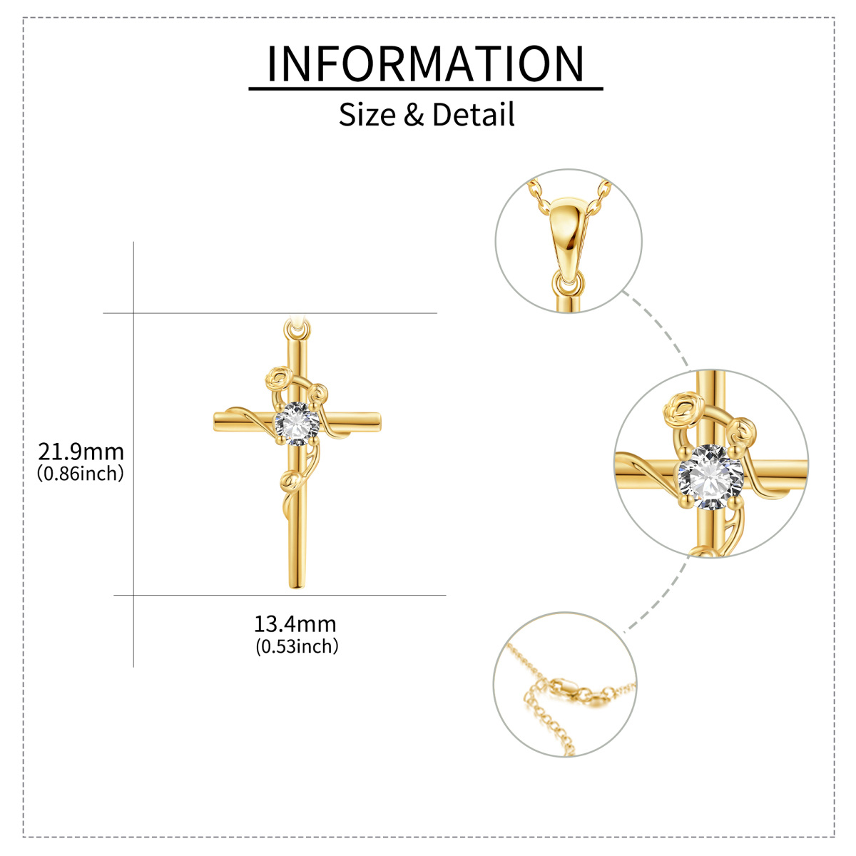 Halskette mit rundem Kreuzanhänger aus Gelbgold 14 Karat mit Zirkonia-5