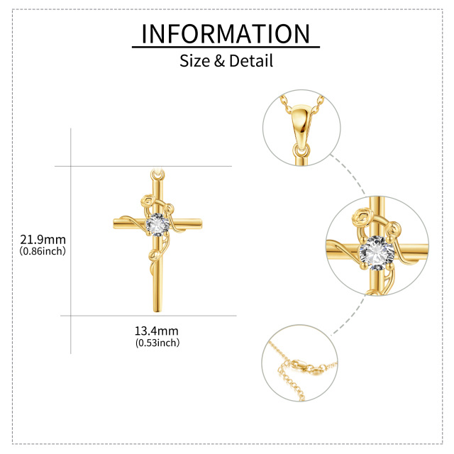 14K Yellow Gold Circular Cubic Zirconia Rose & Cross Pendant Necklace-5