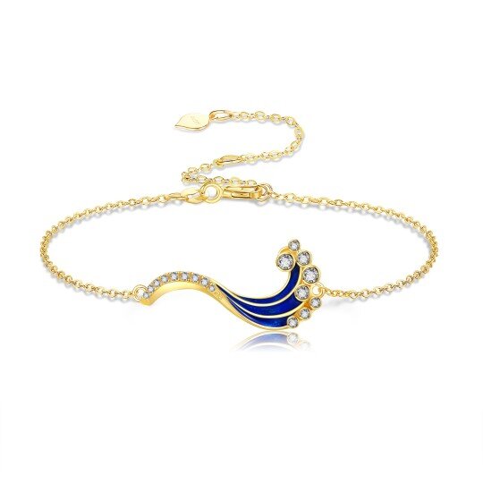 Pulseira com pingente de spray de zircônia cúbica circular de ouro amarelo 14K