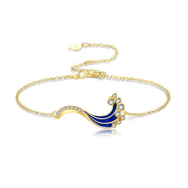 Pulseira com pingente de spray de zircônia cúbica circular de ouro amarelo 14K-1