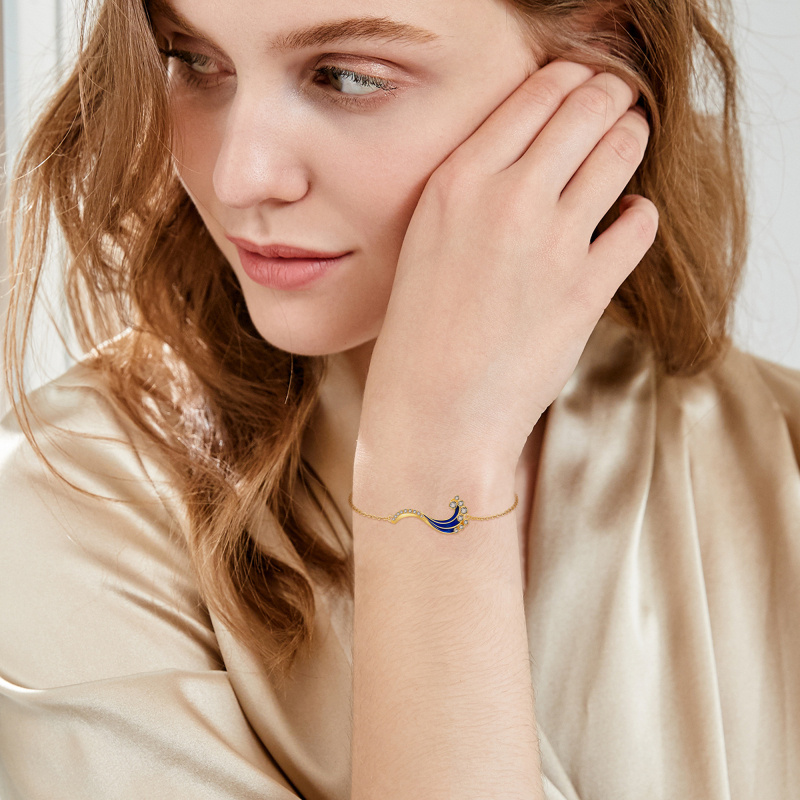 10Kホワイトゴールド ラウンドカット キュービックジルコニア スプレーチャームブレスレット-2