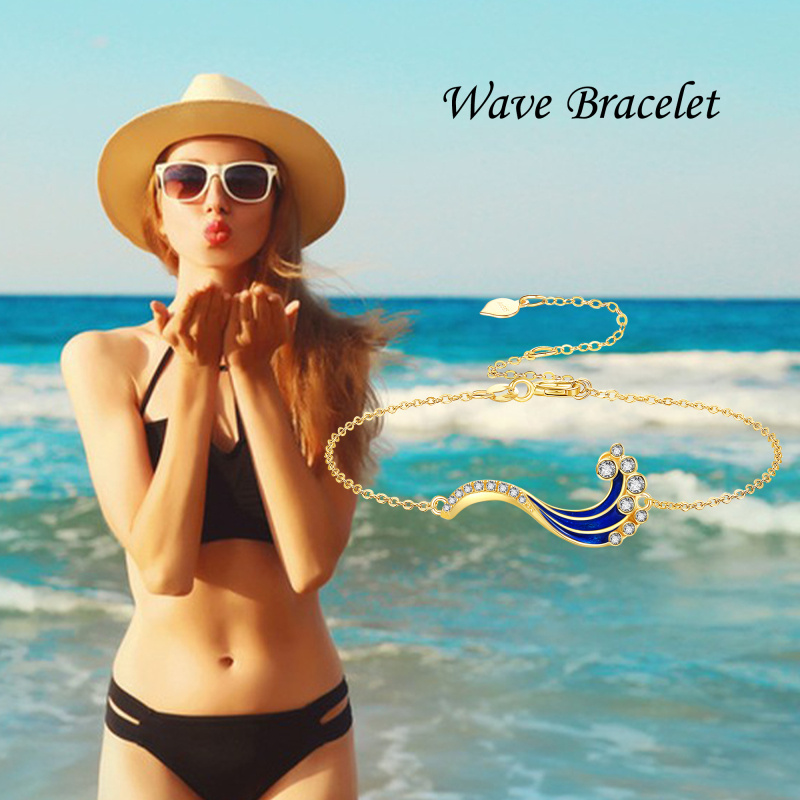 10Kホワイトゴールド ラウンドカット キュービックジルコニア スプレーチャームブレスレット-6