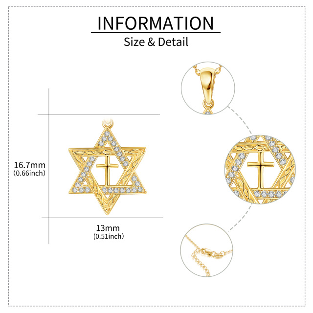 Collana con ciondolo a forma di stella di David in oro giallo 14K e zirconi cubici circolari-5