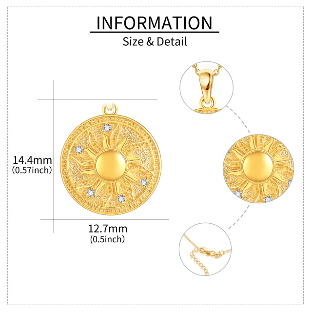 Collana con ciondolo a forma di moneta con sole in zirconia cubica circolare in oro giallo 14K-5