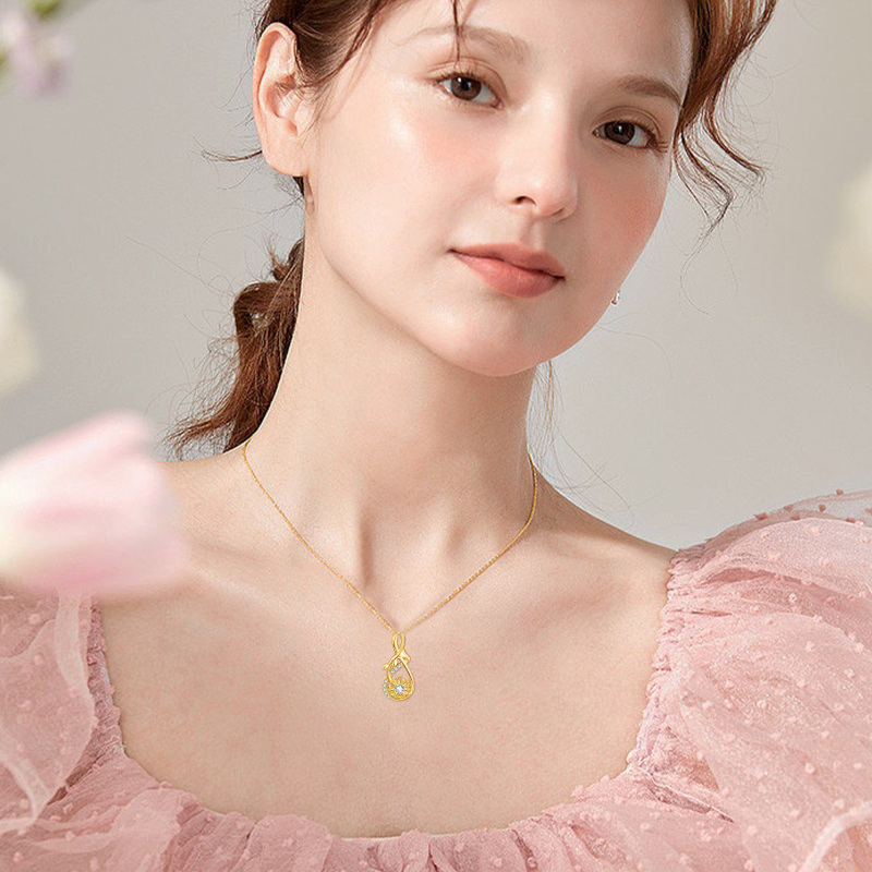 Naszyjnik z wisiorkiem słonecznikowym z 10-karatowego białego złota z cyrkonią sześcienną-2