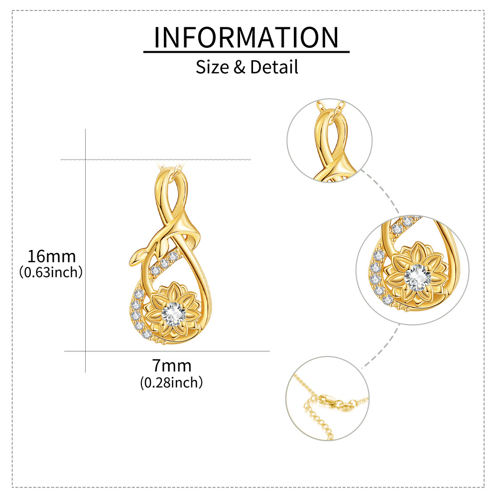 Colar com pingente de girassol circular de zircônia cúbica em ouro amarelo 10K-5
