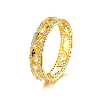 14K Yellow Gold Circular Cubic Zirconia Sunflower Ring-1