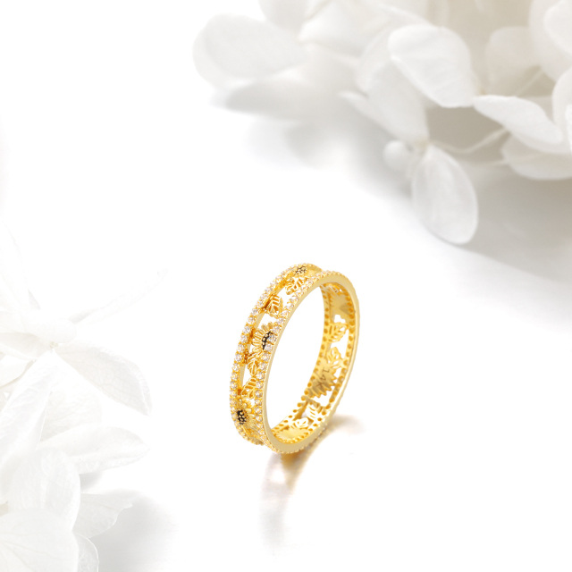 Anel Girassol Circular de Zircônia Cúbica em Ouro Amarelo 14K-3