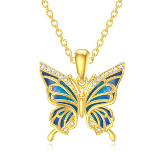 10K Yellow Gold CircularCubic Zirconia Butterfly Pendant Necklace-9