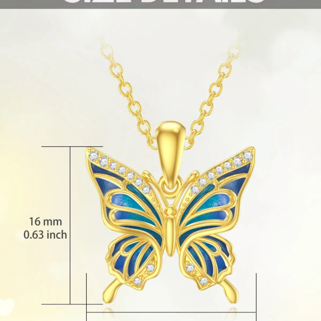 Collana con ciondolo a farfalla in zirconia cubica circolare in oro giallo 14K-5