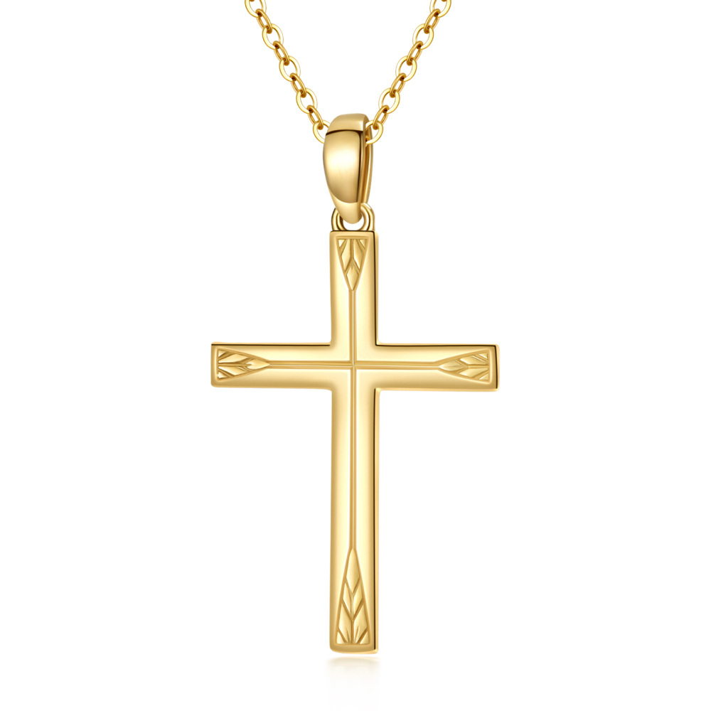 10K Yellow Gold Cross necklace for Women, 16+1+1 inches-1