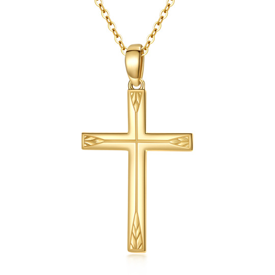 Collana con croce in oro giallo 14K per donna, 16+1+1 pollici-1