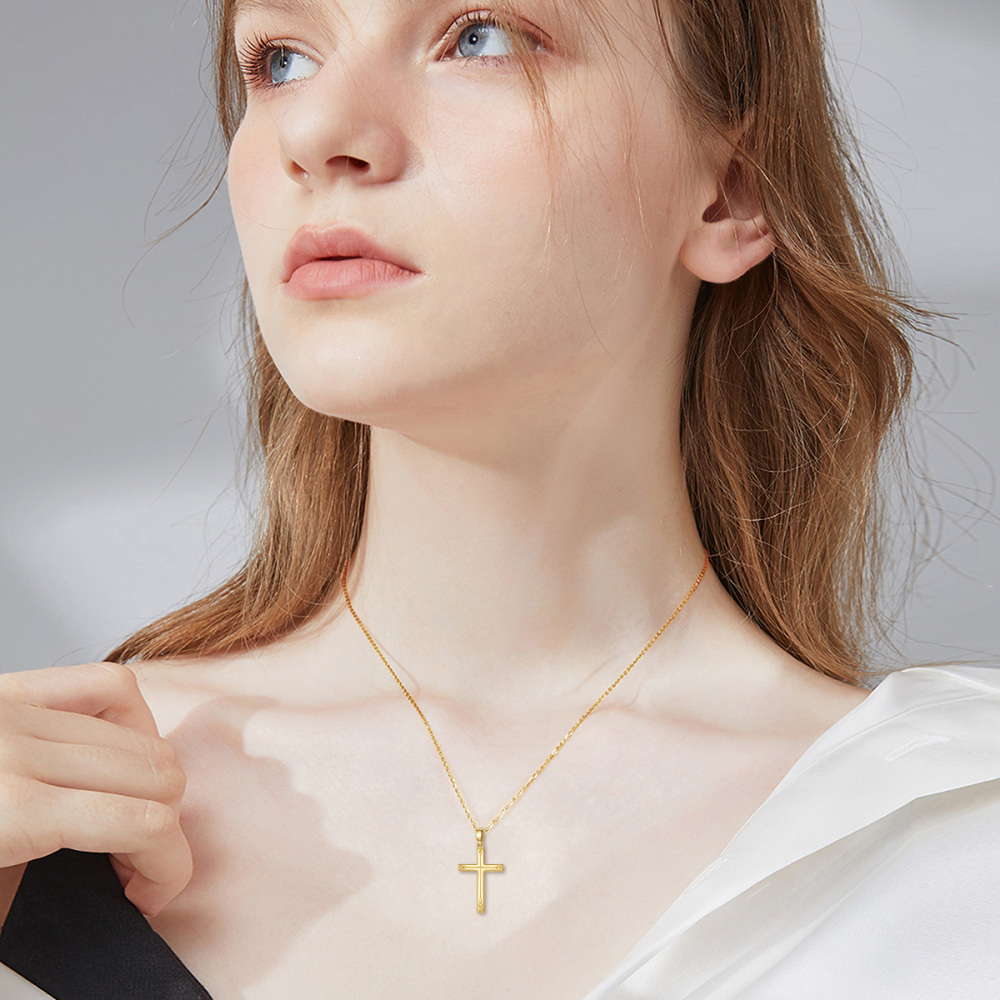 10K Yellow Gold Cross necklace for Women, 16+1+1 inches-2