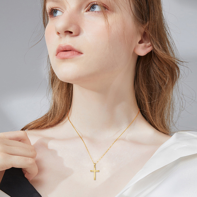 14K Yellow Gold Cross necklace for Women, 16+1+1 inches-2