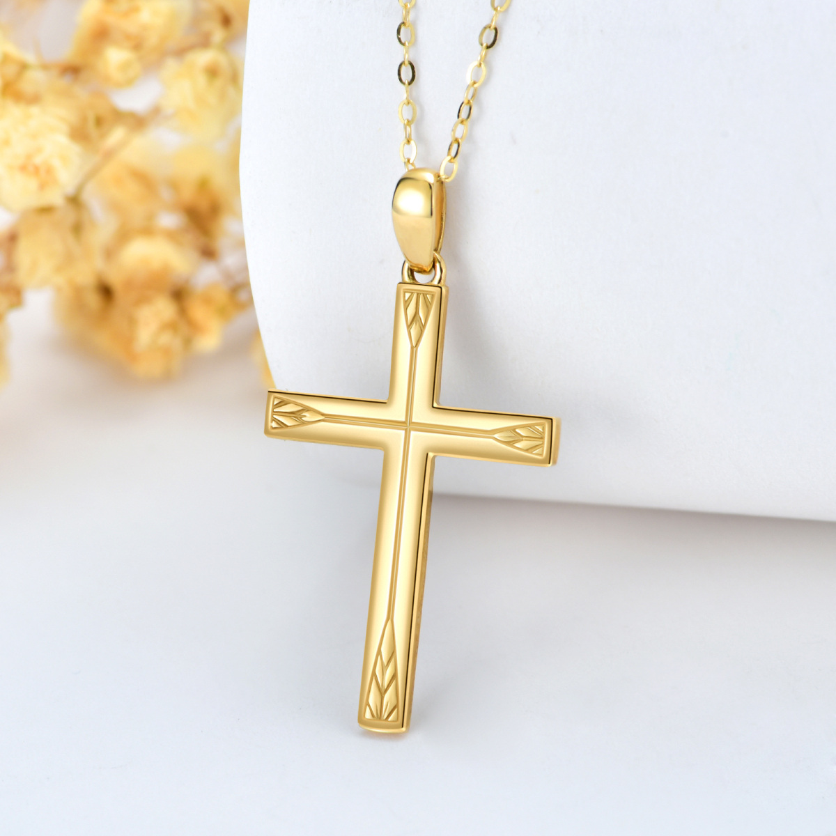 14K Yellow Gold Cross necklace for Women, 16+1+1 inches-3