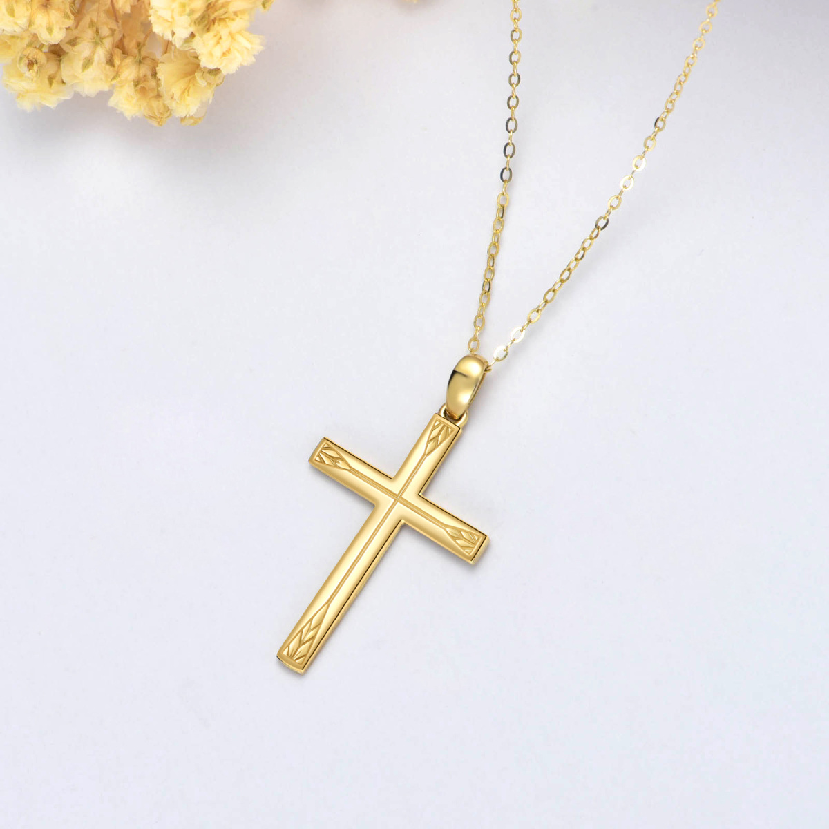 Colar de cruz em ouro amarelo 14K para mulheres, 16 1 1 polegadas-4