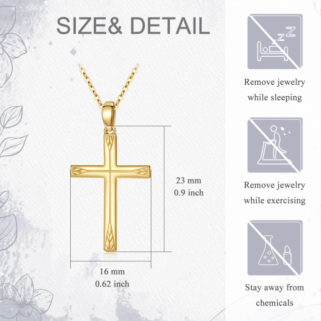 Collana con croce in oro giallo 14K per donna, 16+1+1 pollici-5