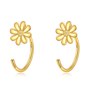 10K Yellow Gold Daisy Dainty Huggie Hoop Earrings-4