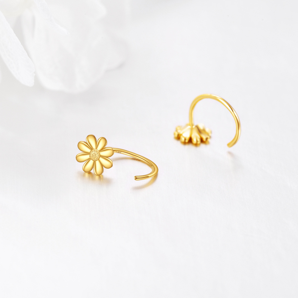 10K Yellow Gold Daisy Dainty Huggie Hoop Earrings-3