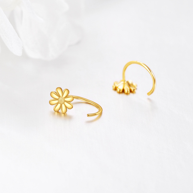 14K Yellow Gold Daisy Dainty Huggie Hoop Earrings-3