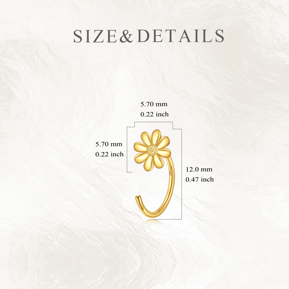 10K Yellow Gold Daisy Dainty Huggie Hoop Earrings-5