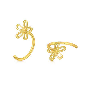 14K Yellow Gold Daisy Half Huggie Hoop Earrings for Women Fine Jewelry Gift for Her-35