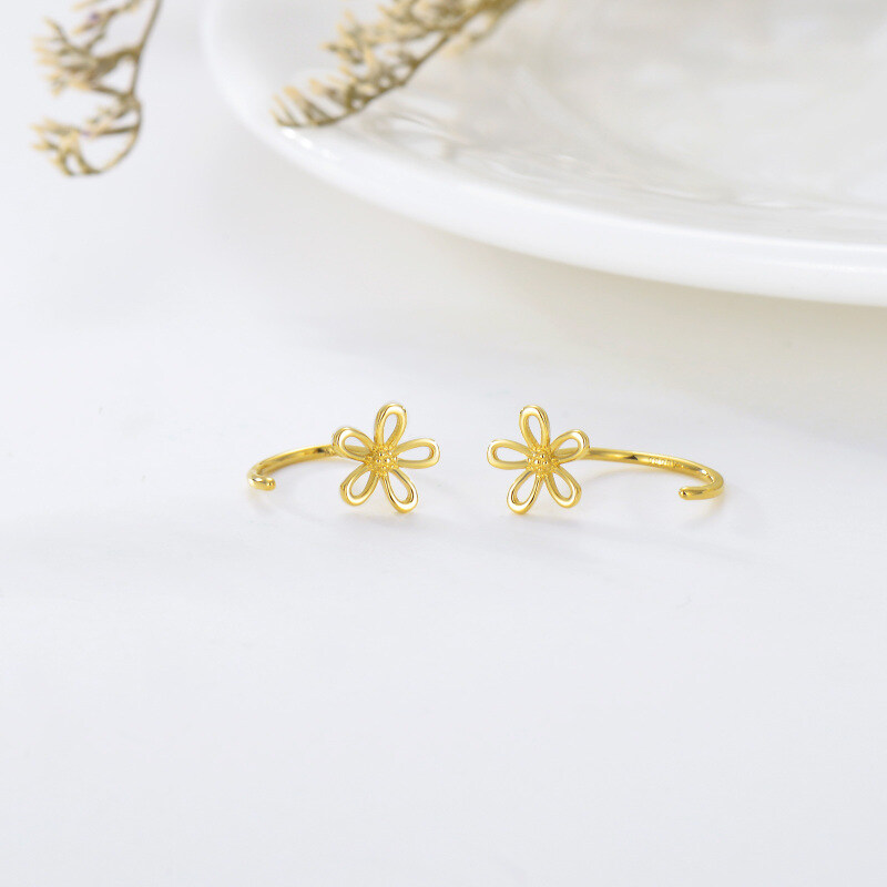 14K Yellow Gold Daisy Half Huggie Hoop Earrings for Women Fine Jewelry Gift for Her-4