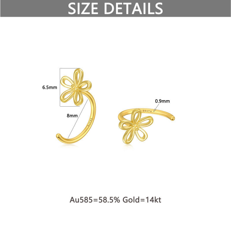 14K Yellow Gold Daisy Half Huggie Hoop Earrings for Women Fine Jewelry Gift for Her-5