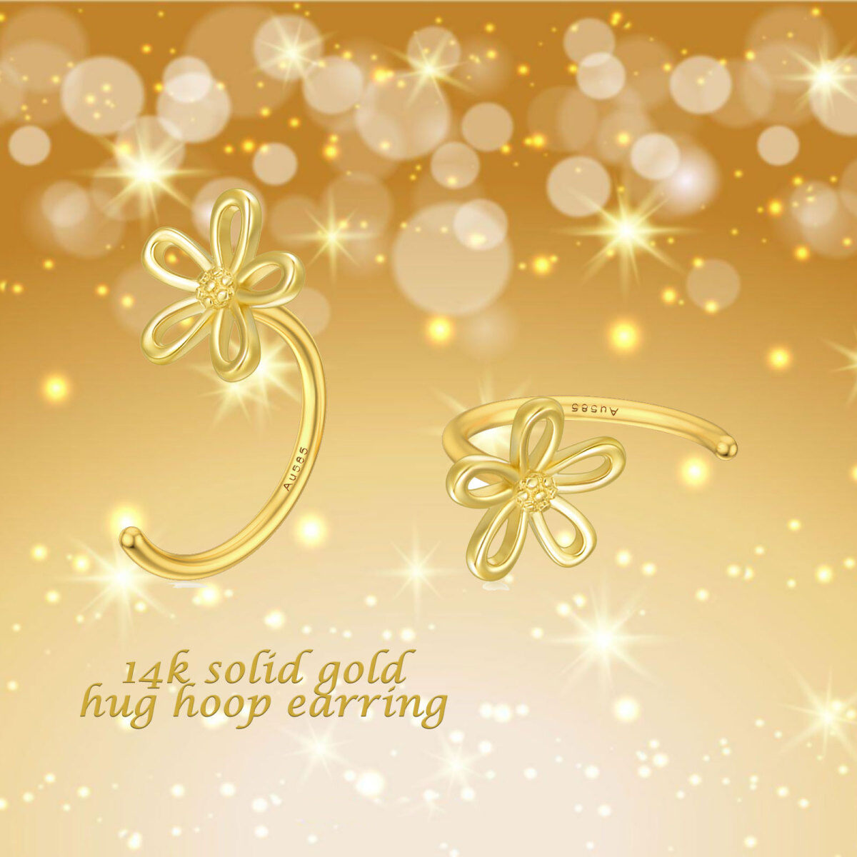 10K Yellow Gold Daisy Half Huggie Hoop Earrings for Women Fine Jewelry Gift for Her-6