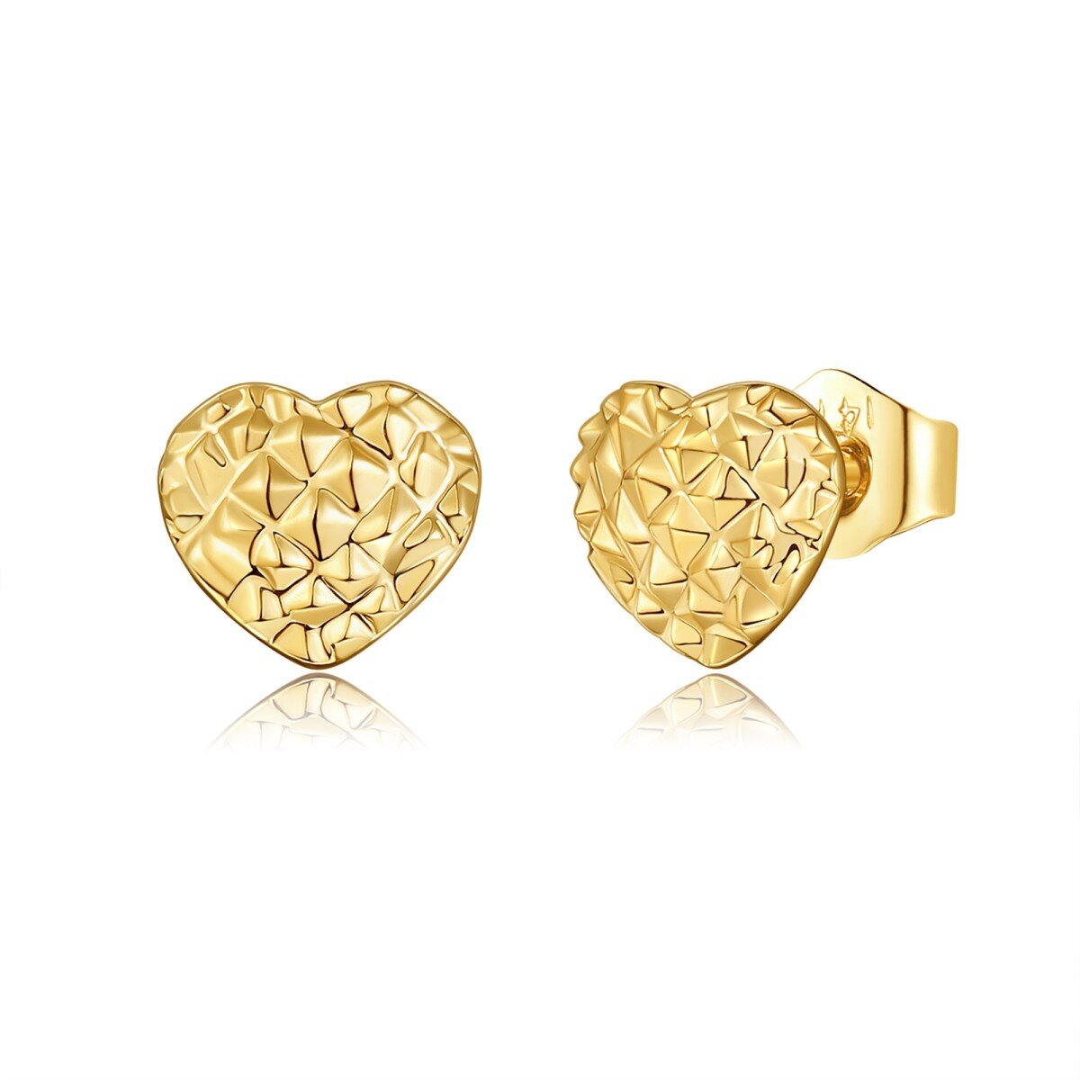 14K Yellow Gold Diamond-Cut Heart Stud Earrings-1