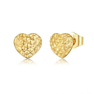 10K Yellow Gold Diamond-Cut Heart Stud Earrings-13