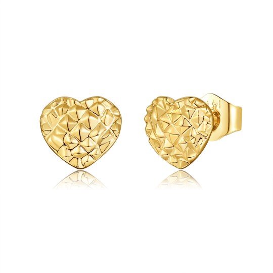 10K Yellow Gold Diamond-Cut Heart Stud Earrings