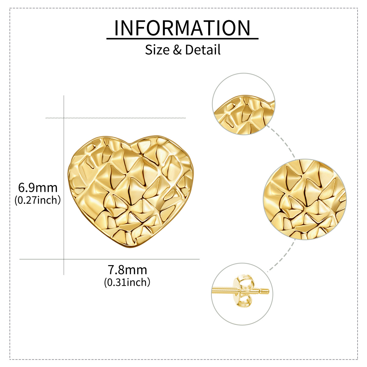 Pendientes de oro amarillo de 14 quilates con forma de corazón y corte de diamante-5